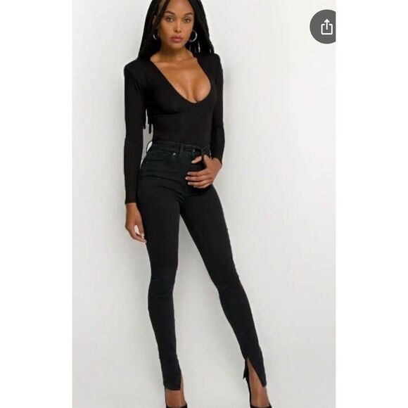 Good‎ American Size 8 Black Skinny Jeans Faded Slit bottom - Picture 1 of 10